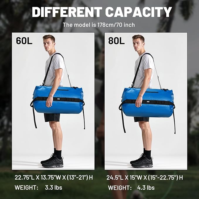MIER Waterproof Duffel Bag Motorcycle Dry Bag Backpack Large Roll-Top Heavy Duty Dry Duffle Bags for Kayaking Camping Boating Gym Beach Cruise Ship, 60L/80L