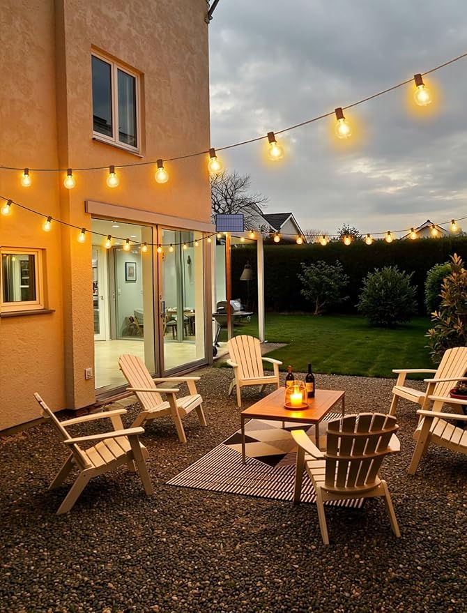 Larkvue 25FT Solar String Lights Outdoor with Remote, Waterproof Dimmable 3 Modes Patio Lights with 10+1 LED Shatterproof G40 Bulbs for Wedding-Brown