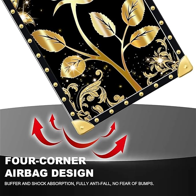Compatible with iPhone 16 Pro Case, Shine Gold Rose Luxury Golden Decoration for Girl Women Soft TPU Shockproof Protective Hard PC Back for iPhone 16 Pro