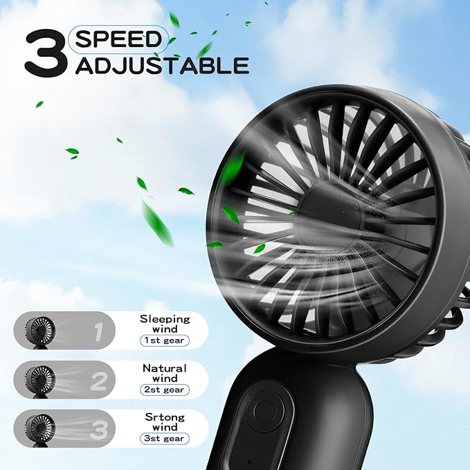 Rossesay 3 Pcs Mini Portable Fan Bulk Cute Handheld Lightweight Small Little Personal Hand Eyelash Fan 3 Speeds USB Rechargeable for Women Men Indoor Outdoor Makeup Travel (Black,Pink,Purple)