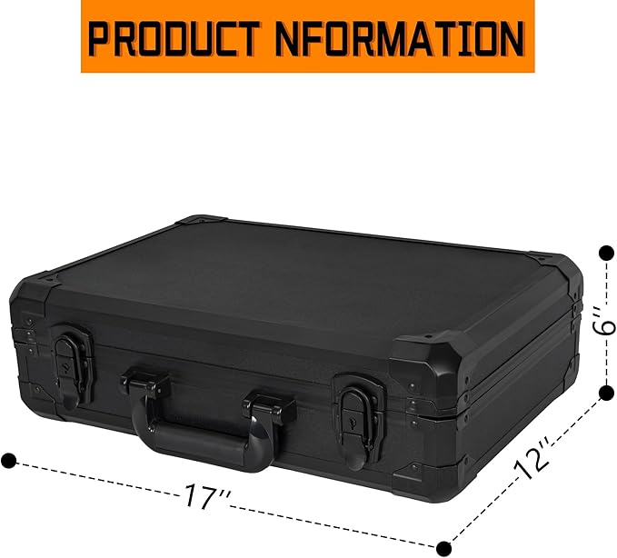 17 Inch Aluminum Carrying Case 17 X 12 X 6 Inch Ideal for Microphone & Camera Gear Transportation, DJ Mixer Case with Customizable Pre-Diced Foam, Black