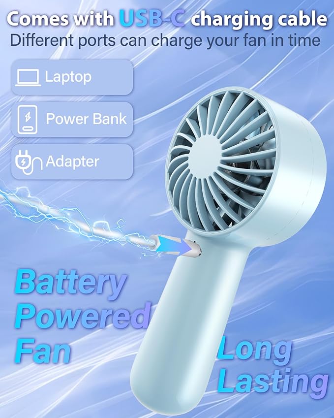 Portable Handheld Fan Personal Small Turbo Hand Fan Powerful, Cooling, Lanyard, USB Rechargeable, 5 Speeds, Makeup, Gifts for Women Men, Kid, Mom, Hot Summer, Travel, Sports, Wedding Use
