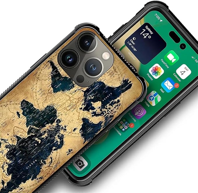 for iPhone 13 Pro Max Case, Brown World Map Pattern Graphic Design Girl Boy Soft Silicone Hard Acrylic Shock Protection for iPhone 13 Pro Max