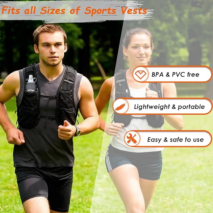 Flexible Running Bottles - Two Pack: 500ml/17oz, Foldable, BPA/PVC Free Soft Flask for Hydration Vests and Running Packs, Collapsible Leak-proof Pocket Bottle for Jogging, Hiking, Cycling, Climbing
