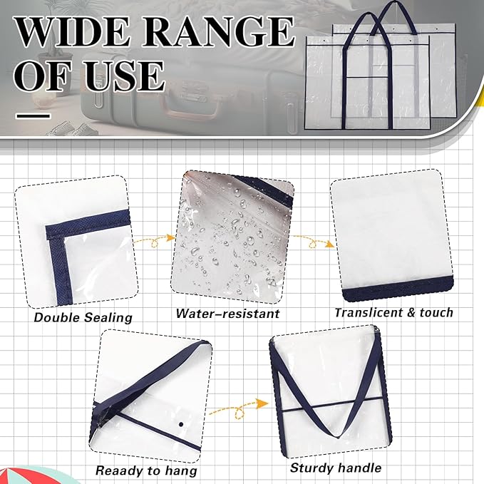 Windyun 2 Pack Large Poster Storage Bag 48" x 36" Bulletin Board Holder Art Portfolio Case PVC Art Portfolio Container Storage Box with Pocket for Classroom Teacher Organization(Blue)