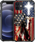 for iPhone 12/12 Pro Case, Red American Flag Horse Cross Pattern Graphic Design Girl Boy Soft Silicone Hard Acrylic Shock Protection for iPhone 12/12 Pro