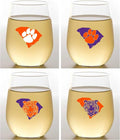 Wine-Oh! Set of 4 Shatterproof Designer 16 oz Plastic Wine Glasses MADE in the USA (CLEMSON)