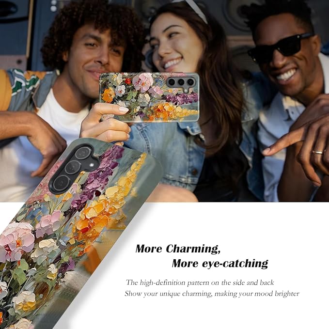 Compatible for Samsung Galaxy A37 5G Case, Dual Layer Heavy Duty 2 in 1 Shockproof Protective Phone Case,Oil Painting Flowers