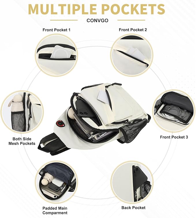 Small Crossbody Bag Casual Sling Bag for Men, Convertible Backpack, 3-in-1 Anti-Theft Shoulder Bag Trendy Daypack for Travel, Beige