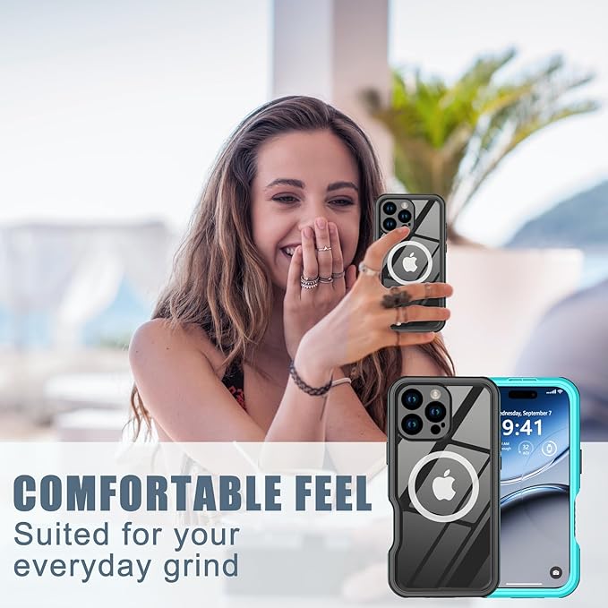 for iPhone 16 Pro Case Waterproof, [Shockproof] [Dustproof] [IP68 Waterproof] Full-Body Hard Case Built-in [Lens Screen Protection] for Diving Case (Teal, for iPhone 16 Pro 6.3in)