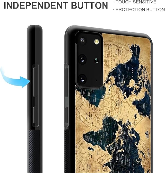 for Samsung Galaxy S20 Plus Case, Brown World Map Pattern Graphic Design Girl Boy Soft Silicone Hard Acrylic Shock Protection for Samsung Galaxy S20 Plus