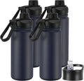 16 oz Insulated Water Bottle with Straw Lids, Stainless Steel Kids Water Bottles for School, Double Wall Vacuum Metal Water Bottle with Straw & Wide Mouth Lid, Navy 4 Pack