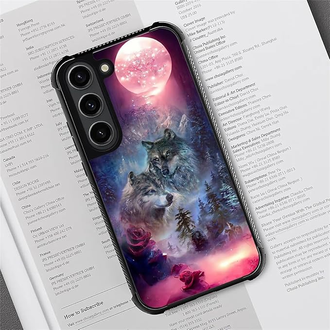 for Samsung Galaxy S23 Plus Case, Star Two Wolfs Howling Pattern Graphic Design Girl Boy Soft Silicone Hard Acrylic Shock Protection for Samsung Galaxy S23 Plus