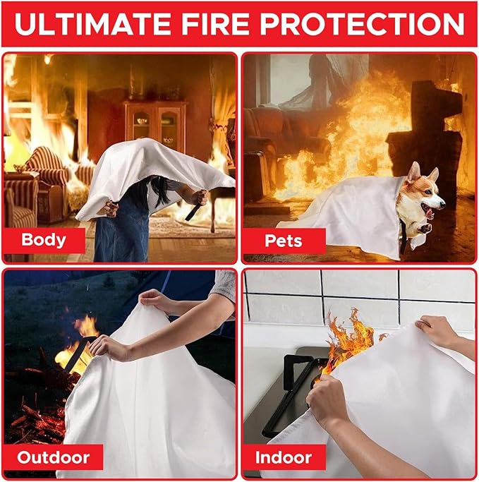 Emergency Fire Blanket for Home and Kitchen 2 Pack 40” x 40” Fiberglass Fire Safety Blanket Suppression Emergency With Gloves for School Fireplace Grill Car Office Garage Welding Warehouse Safety