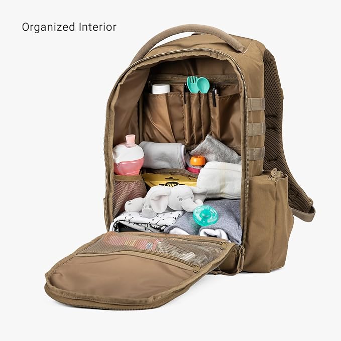 Tactical Baby Gear Daypack Tactical Diaper Bag Backpack for Dads - MOLLE compatible, Built-in Changing Mat, Stroller Straps (Coyote Brown 4th Gen)