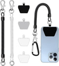 takyu Phone Tether, 2PCS Phone Lanyard Tether with 4*Patch and 1*Carabiner for Outdoor Hiking Cycling Climbing Skiing Compatible for iPhone Samsung Pixel Most Smartphones(Black+Clear)
