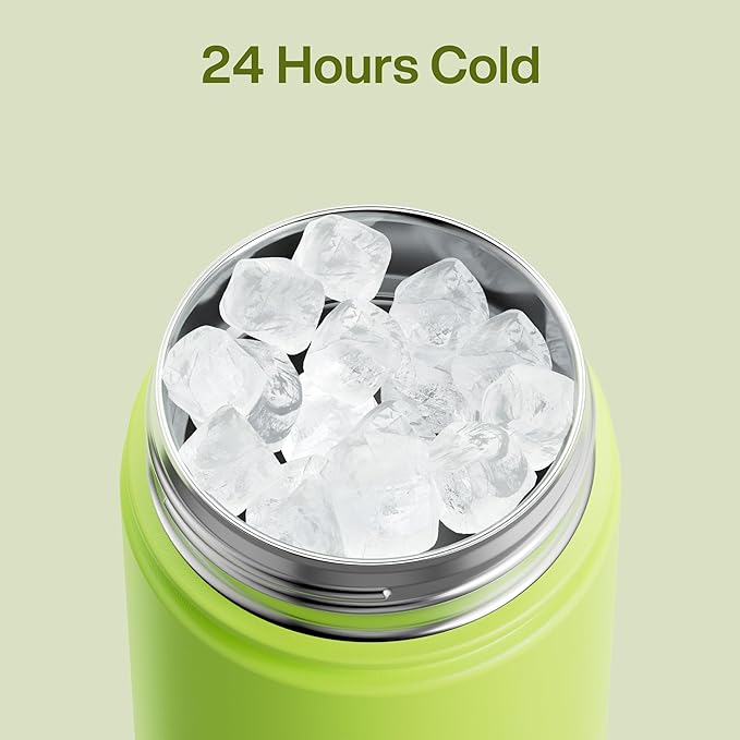 ENCOOL Insulated Water Bottle with Straw Stainless Steel Water Bottle, Leak-Proof, BPA-Free, Double Wall Vacuum Keeps Cold for 24 Hours for Sports, Travel, School (26 oz, Sharp Green)