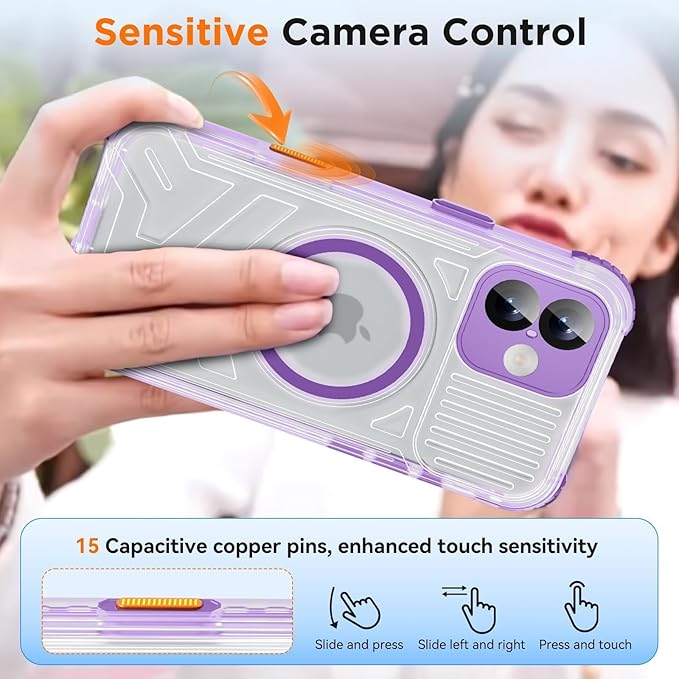 WIFORT for iPhone 16 Waterproof Case, [IP68 Underwater] [Blue Light Filter Lens] [15FT Military Shockproof], Fit for Magsafe Full Body Magnetic Frosted Phone Case with Lanyard, 6.1" Purple