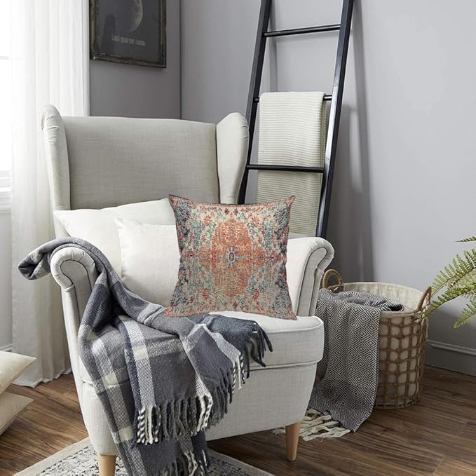 TKS MITLAN Carpet Bathmat and Rug Boho Style Pillow Covers 18x18 Inch Ethnic Design Pattern Decorative Throw Pillow Covers Cushion Case for Home Sofa Couch Decoration