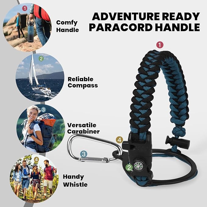 RAYMYLO Insulated Water Bottle 40 oz, Triple Wall Vacuum Stainless Steel (Cold for 36Hrs, Hot for 18Hrs), Leak Proof & Non-BPA, Modern Water Flask Jug with Paracord Handle & Straw Spout Lids