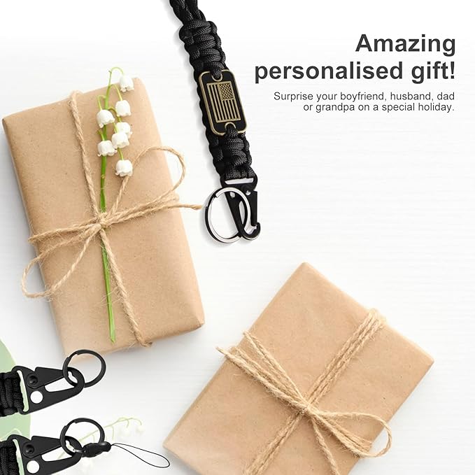 Paracord Key Lanyard for Men Black Neck Lanyard for Keys with Cool USA Flag, Long Heavy Duty Braided Keychain Lanyard for Wallets, Keys, Whistle，Camera, Phone, Outdoor Activities