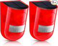 Qualirey Solar Sound and Light Alarm Motion Sensor 129db Outdoor Security Siren Waterproof Activated Detector Driveway Alarm 6 LEDs Flash Warning Deterrent Strobe System for Home, Farm(Red,2 Pack)