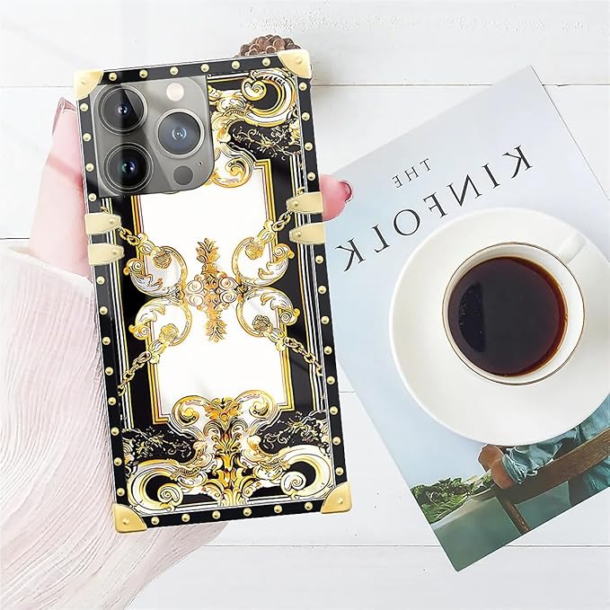 Compatible with iPhone 14 Pro Max Case, Gold Grain Flowers Luxury Golden Decoration for Girl Women Soft TPU Shockproof Protective Hard PC Back for iPhone 14 Pro Max