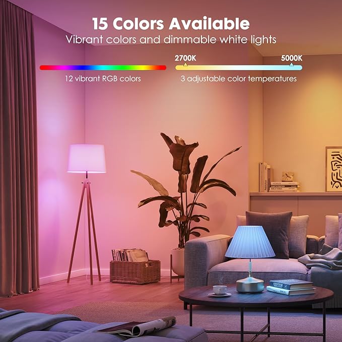 2Pack E26 Rechargeable Light Bulbs with Remote, A19 40W Equivalent Bulb, Soft Warm White 2700K, 400LM Dimmable 5W LED Light Bulb with 15 Colors 3 Timer for Non-Wired Lamp Sconce, Touch, Remote Control