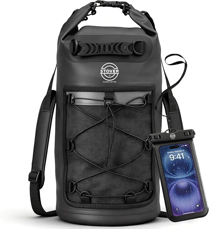 STOVER 5/10/25/30/40/55L Waterproof Dry Bag- Roll-Top Backpack w/Phone Case- Kayaking, Hiking, Camping, Boating- Men/Women