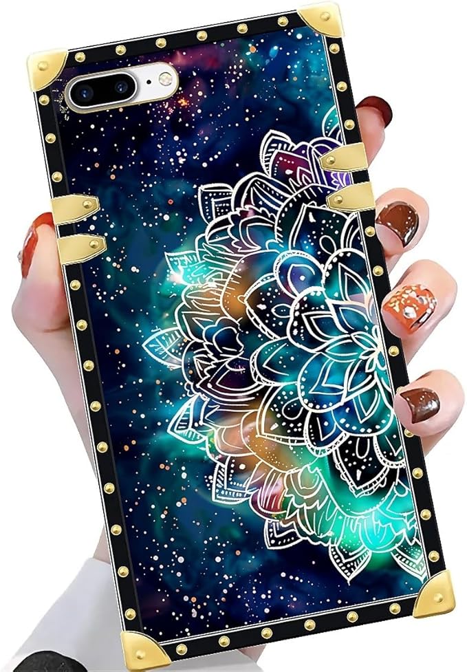 Compatible with iPhone 8 7 SE Case, Starry Sky Colourful Mandala Luxury Golden Decoration for Girl Women Soft TPU Shockproof Protective Hard PC Back for iPhone 8 7 SE