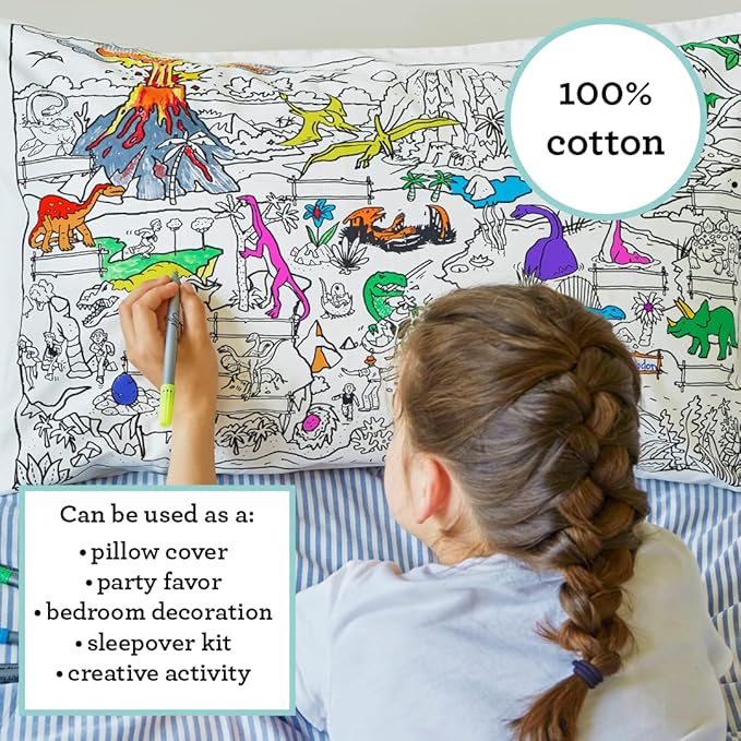 Coloring Pillowcase for Kids – Reusable DIY Pillow Cover with Washable Markers, Educational Arts & Crafts Activity for Boys & Girls, Fun Gift for Creative Play, Machine Washable - eatsleepdoodle