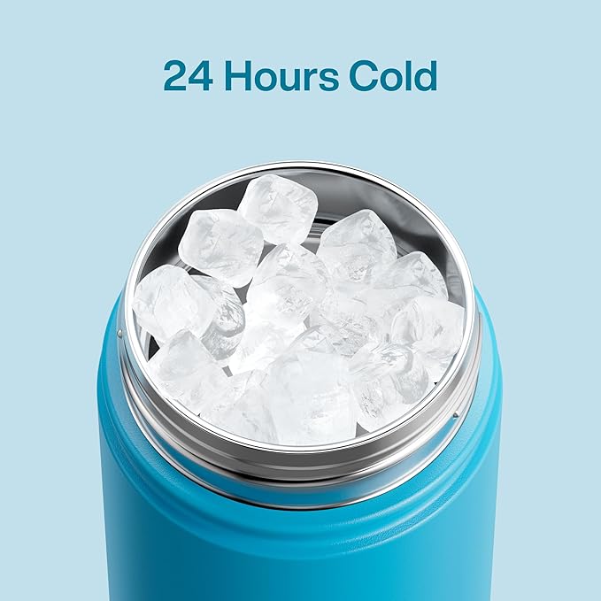 Kids Insulated Water Bottle with Straw - 12oz Stainless Steel Water Bottle with Dual Spouts, Leak-Proof, BPA-Free, Double Wall Vacuum Keeps Cold for 24 Hours for Sports, Travel, School (Azure Blue)