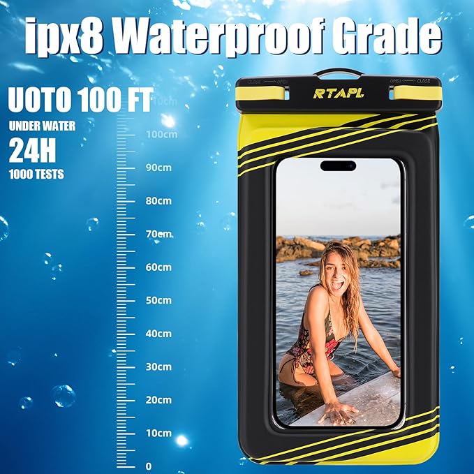 Floating Waterproof Phone Pouch 2 Pack - IPX8 Waterproof Phone Case with Lanyard, Universal Protector for iPhone 17/16/15/14/13 Pro Max Plus & Galaxy S25/S24, Blue