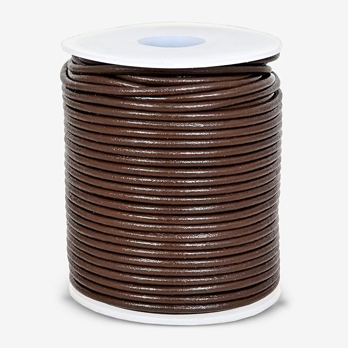 GENIQUE Real/Genuine Round Leather String Cord for Necklace, Bracelets, Jewelry, Kumihimo Braiding, DIY Projects (20 Metres) (2mm, Brown)