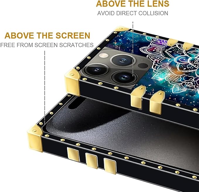 Compatible with iPhone 16 Pro Case, Starry Sky Colourful Mandala Luxury Golden Decoration for Girl Women Soft TPU Shockproof Protective Hard PC Back