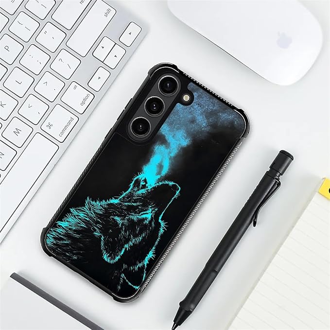 for Samsung Galaxy S23 Case, Blue Breathing Wolf Pattern Graphic Design Girl Boy Soft Silicone Hard Acrylic Shock Protection for Samsung Galaxy S23