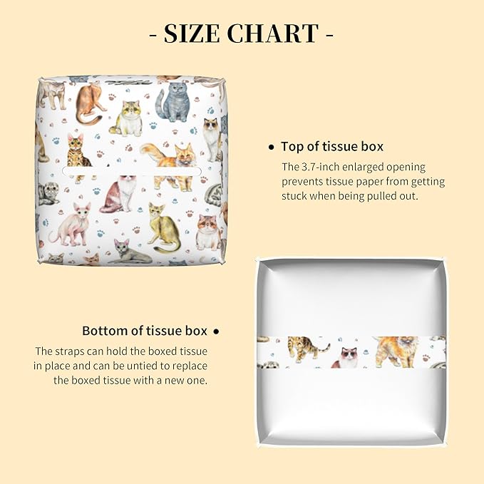 Tissue Box Cover Square,Cute Cats and Paw Tissue Box Holder Waterproof Leather Facial Paper Case Modern Home Decoration for Bedroom Dresser Night Stand Office Desk