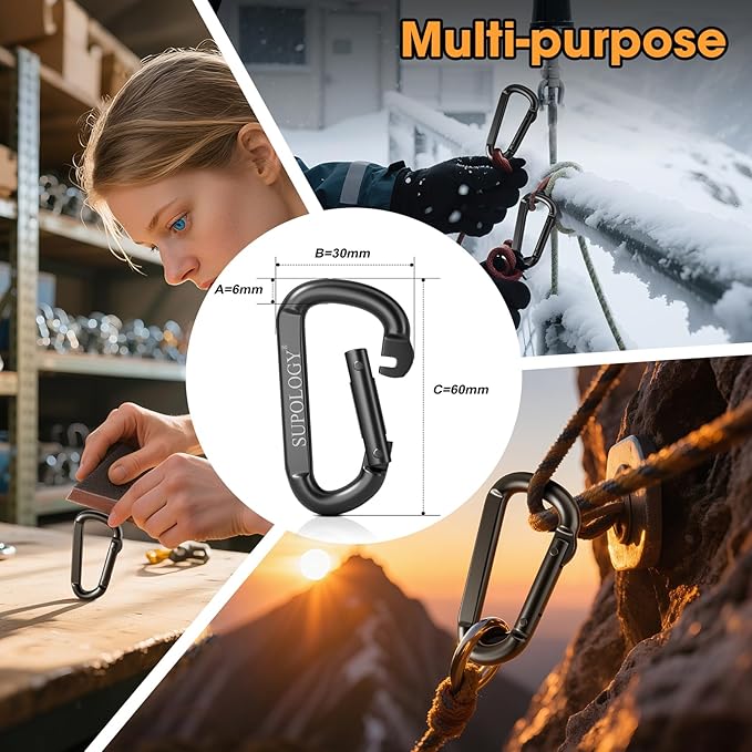 Carabiner Clips, 900 LBS 2.5" Iron Heavy Duty Caribeaners for Hammocks, Camping Accessories, Hiking and Gym, D Shaped Spring Hook Small Carabiners for Dog Leash, Key Ring