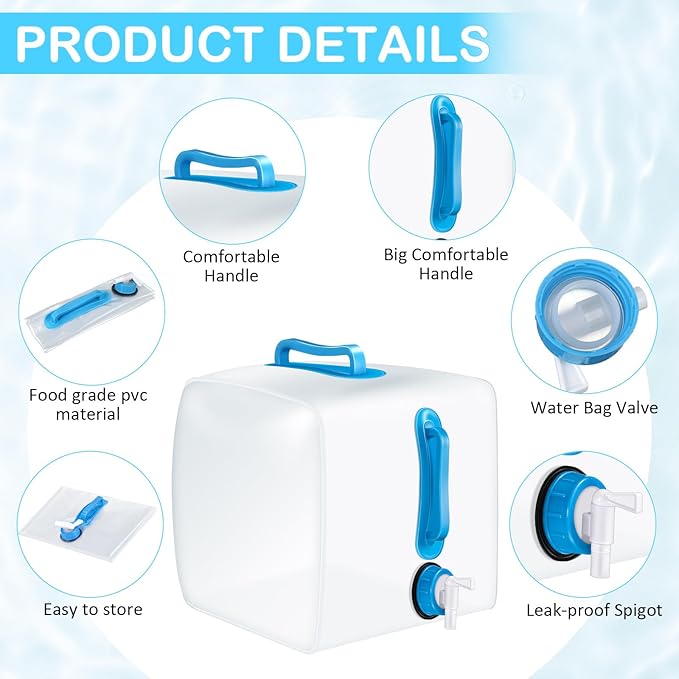 Reallnaive 3 Pack Collapsible Water Container with Spigot, Foldable Camping Water Container Portable Camping Storage Carrier Jug for Outdoors Hiking Emergency Kit Backpack(Blue,2.6 Gallon)