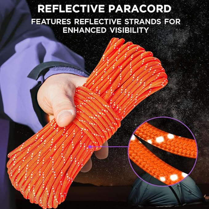 TECEUM Reflective Paracord Rope 1000 – 1000ft/200ft/100ft/50ft – 40+ Colors – Glow in The Dark – para Cord – Utility Rope for Survival, Hunting & Camping Gear – Nylon String, Camping Rope, Tent Cord