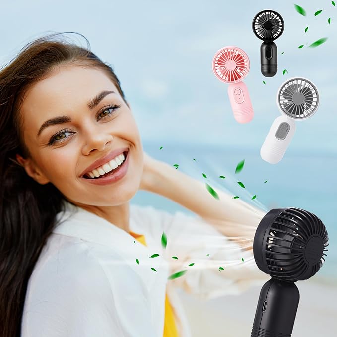 Rossesay 3 Pcs Mini Portable Fan Bulk Cute Handheld Lightweight Small Little Personal Hand Eyelash Fan 3 Speeds USB Rechargeable for Women Men Indoor Outdoor Makeup Travel (Black,White,Pink)
