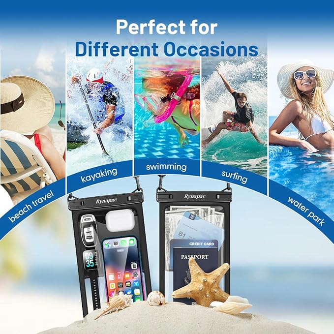 Rynapac [Up to 10" Large Waterproof Phone Pouch - 2 Pack IPX8 Waterproof Phone Case for iPhone 17 16 15 Pro Max Galaxy S26 Ultra, Touchscreen & Underwater Photography, Beach Cruise Travel Essentials