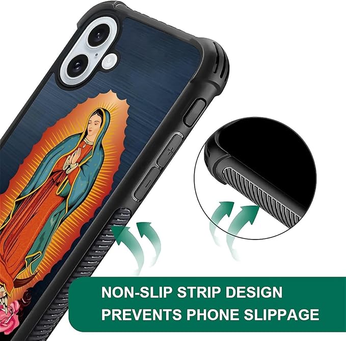 for iPhone 16 Plus Case, Red Virgen Guadalupe Pattern Graphic Design Girl Boy Soft Silicone Hard Acrylic Shock Protection for iPhone 16 Plus