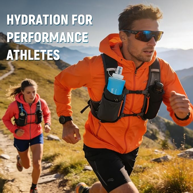 Soft Flask 700ML, TPU Collapsible Soft Water Bottle for Hydration Pack, Running Vest, Folding Water Bottle for Hiking, Cycling Hydration Flask - Blue