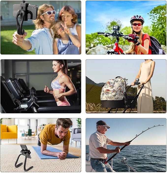 Taisioner U Stroller Phone Holder Wheelchair Accessories Cell Phone Seat Phone Holder for Treadmill Bike Shopping Cart Boat Action Camera Suitable with GoPro Hero 12/11/10/9/8/7/6/5/4 AKASO Insta360