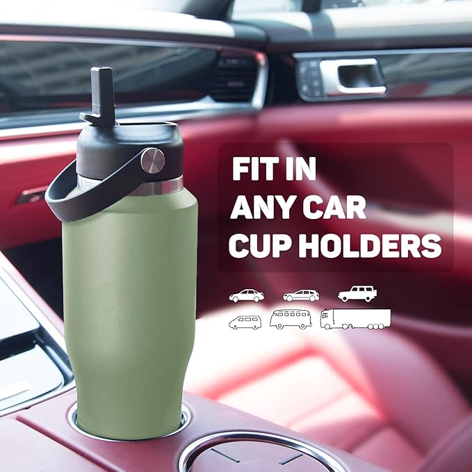 ABOTOCUP Insulated Water Bottle 32oz with Straw/Spout Lids, Stainless Steel Water Bottles Keep Cold 24h&Hot 12h, Metal Water Bottle with Straw that Fits in Cup Holder, Water Bottle Leak-proof,BPA Free