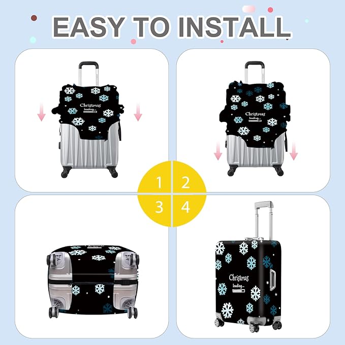 ANNA QUEEN Christmas Loading Luggage Cover, Funny Snowflake Design Suitcase Protector, Stretchable Washable Travel Sleeve for 20-22 Inch Luggage