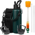 Insulated Water Bottle 40oz,Triple Wall Vacuum Stainless Steel(Dishwasher Safe),Leak Proof & Non-BPA,Flask Jug with Paracord Handle & Straw Spout Lids Sports Green