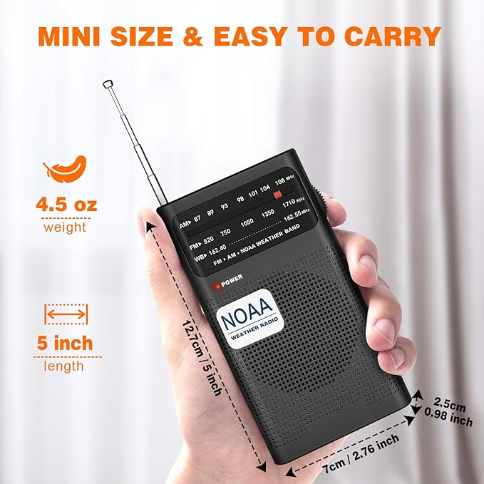 Goodes NOAA Weather Radio, AM FM NOAA Emergency Radio Portable with Best Reception, Headphone Jack, Powered by 2 AA Battery, Transistor Radios Battery-Operated for Emergency, Hurricane, Home(Black)