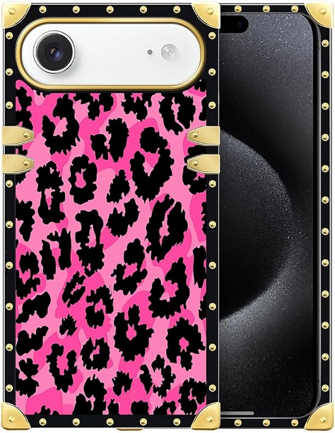 for iPhone 17 Air Case Luxury Golden Decoration for Girl Women Soft TPU Shockproof Protective Hard PC Back for iPhone 17 Air Crazy Pattern Pink Black Leopard